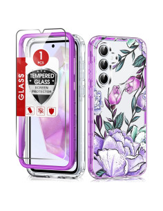 Funda LeYi para Samsung Galaxy A35 5G con Protector 9H Púrpura