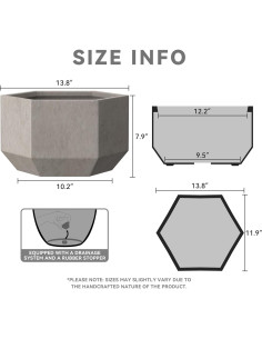 Maceta Hexagonal de Concreto Kante 20 cm con Drenaje 2