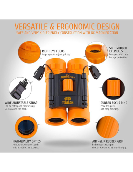 Binoculares BeBison para Niños 8x21 Compactos a Prueba de Golpes