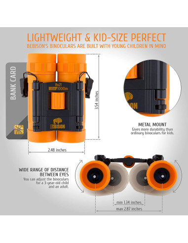 Binoculares BeBison para Niños 8x21 Compactos a Prueba de Golpes