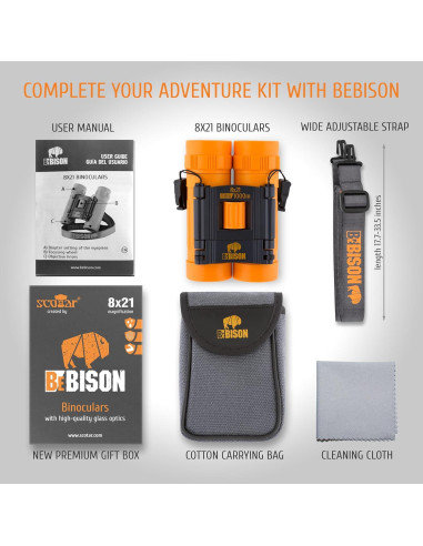 Binoculares BeBison para Niños 8x21 Compactos a Prueba de Golpes