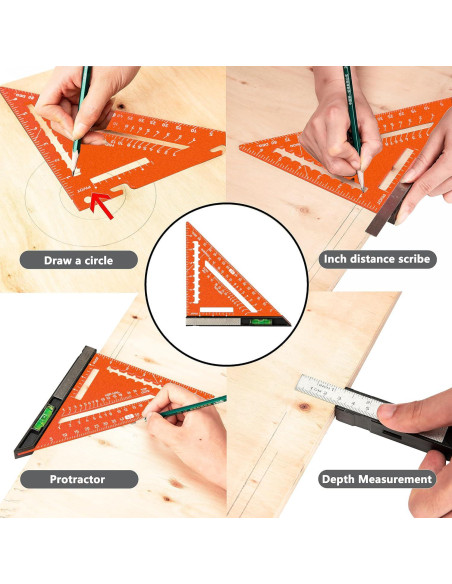 Escuadra de 18 cm Beslands con Nivel y Regla de Acero Naranja