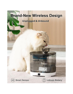 Fuente de Agua para Gatos HAPUP 2.2L Inalámbrica Silenciosa 2