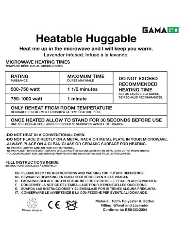 Almohadilla Térmica Huggable GAMAGO 28 cm con Lavanda