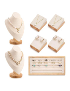 Soporte de Exhibición de Joyería RattanView 7 Pcs Beige