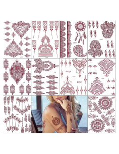 10 Hojas de Tatuajes Temporales de Henna Marrón PPVWEY