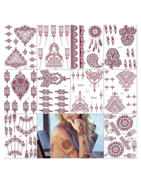 10 Hojas de Tatuajes Temporales de Henna Marrón PPVWEY