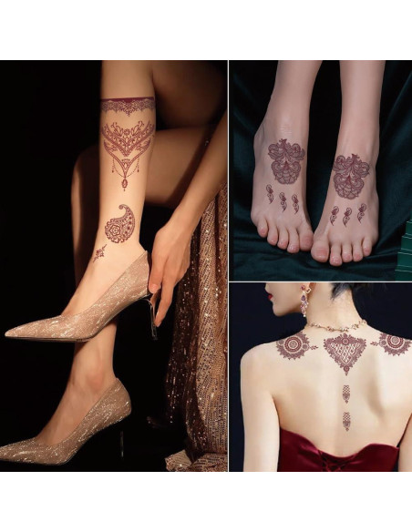 10 Hojas de Tatuajes Temporales de Henna Marrón PPVWEY