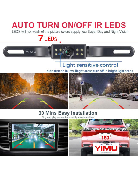 Cámara de Respaldo YIMU 1080P AHD para Automóvil IP69K