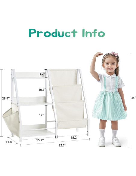 Estantería Infantil Infurnic 3 Niveles con Bolsillo Organizador