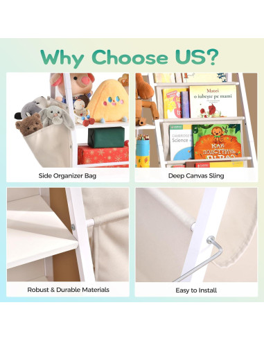 Estantería Infantil Infurnic 3 Niveles con Bolsillo Organizador