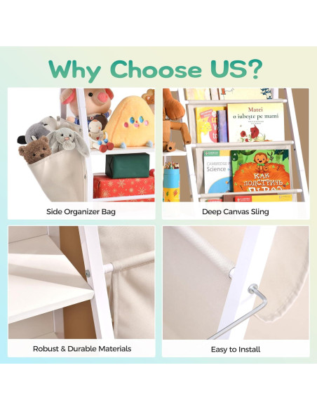 Estantería Infantil Infurnic 3 Niveles con Bolsillo Organizador