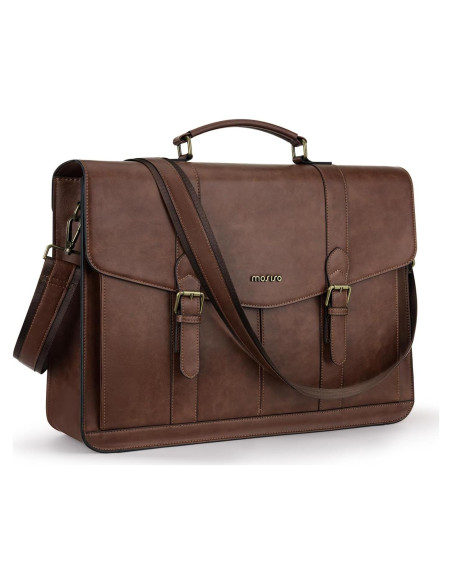 Bolsa Mensajera MOSISO de Cuero PU Vintage 15.6" Marrón