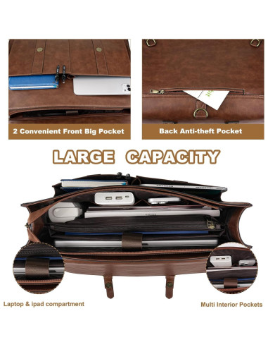 Bolsa Mensajera MOSISO de Cuero PU Vintage 15.6" Marrón