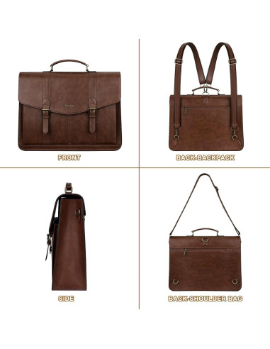 Bolsa Mensajera MOSISO de Cuero PU Vintage 15.6" Marrón