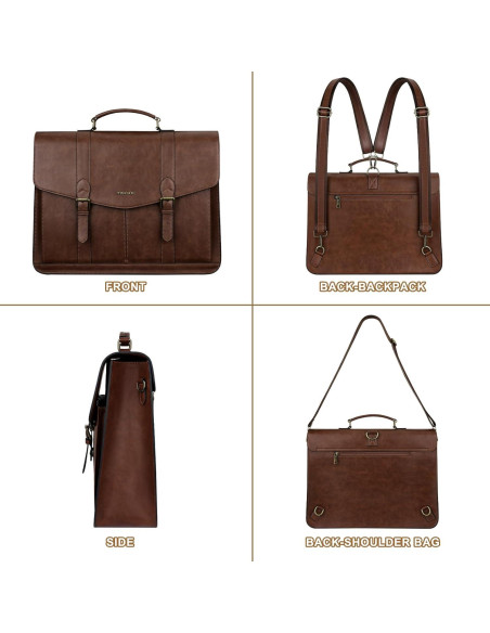 Bolsa Mensajera MOSISO de Cuero PU Vintage 15.6" Marrón