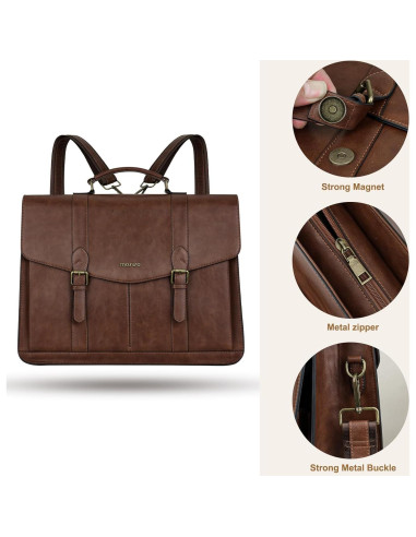 Bolsa Mensajera MOSISO de Cuero PU Vintage 15.6" Marrón