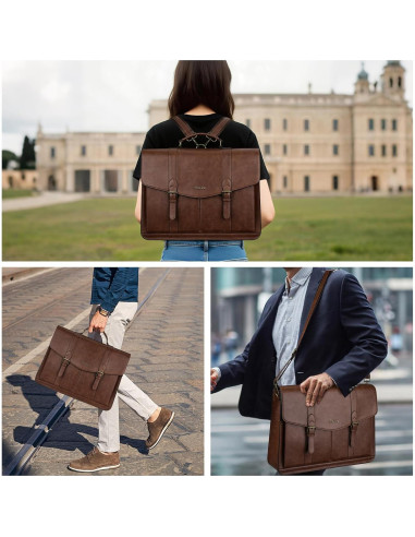 Bolsa Mensajera MOSISO de Cuero PU Vintage 15.6" Marrón