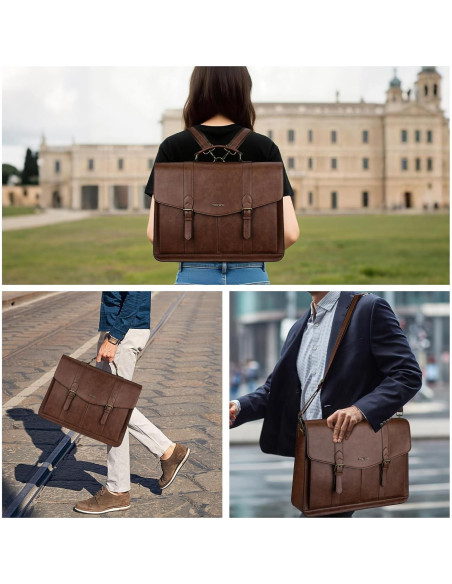 Bolsa Mensajera MOSISO de Cuero PU Vintage 15.6" Marrón