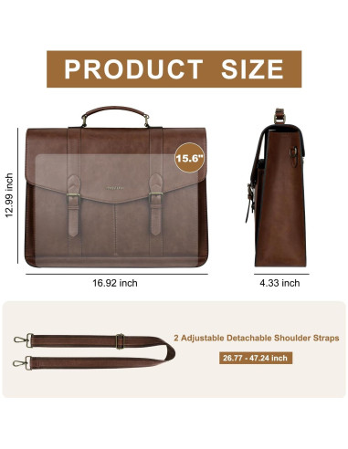 Bolsa Mensajera MOSISO de Cuero PU Vintage 15.6" Marrón