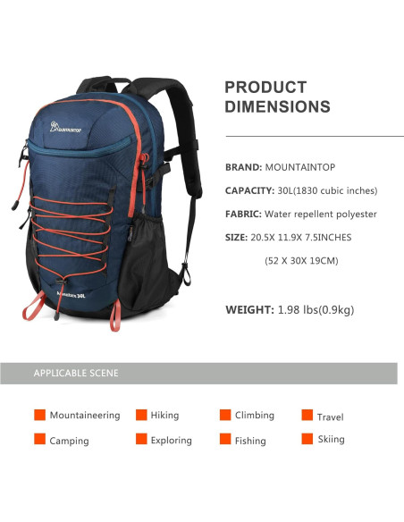 Mochila de Senderismo MOUNTAINTOP 30L Ligera y Ergonómica Mochila de Senderismo MOUNTAINTOP 30L Ligera y Ergonómica