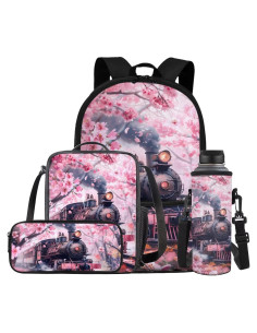 Mochila Escolar 4 en 1 Gomyblomy Niñas Tren de Vapor Flores