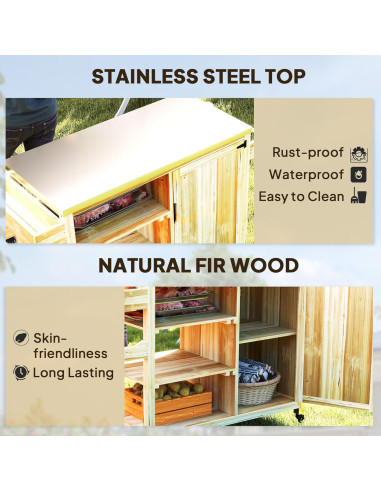 Carrito de Parrilla Outsunny Madera Natural con Acero Inoxidable