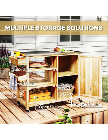 Carrito de Parrilla Outsunny Madera Natural con Acero Inoxidable