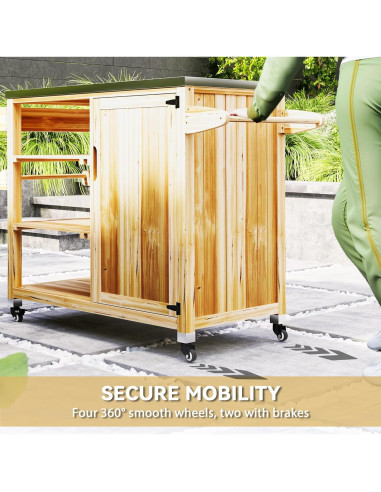 Carrito de Parrilla Outsunny Madera Natural con Acero Inoxidable