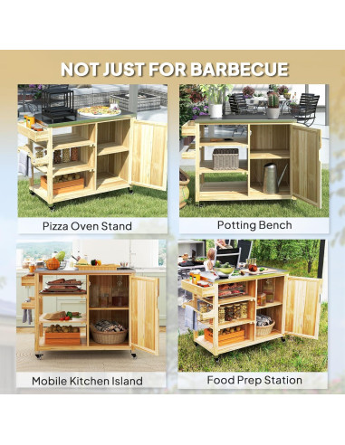 Carrito de Parrilla Outsunny Madera Natural con Acero Inoxidable