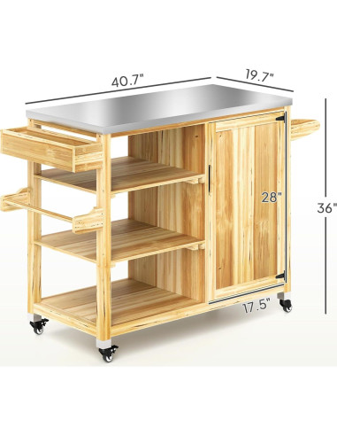 Carrito de Parrilla Outsunny Madera Natural con Acero Inoxidable