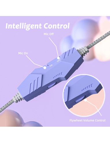 Auriculares de juego Xmenha morados con orejas de gato y micrófono