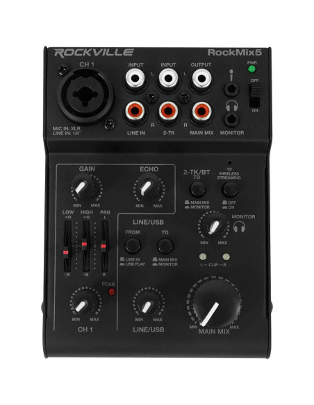 Paquete Completo Rockville: Mezclador 5 Canales, 2 Micrófonos, Auriculares y Soportes