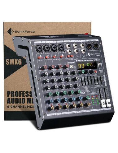 Consola de Mezcla de Audio 6 Canales SMX6 con USB y 48V