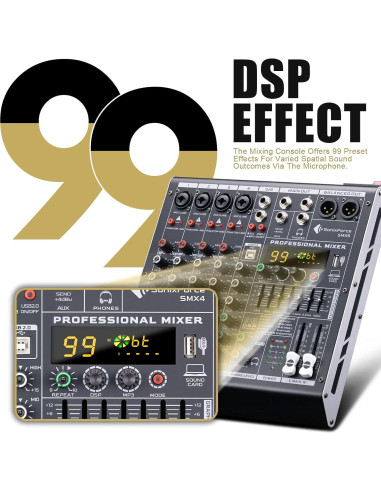 Consola de Mezcla de Audio 6 Canales SMX6 con USB y 48V