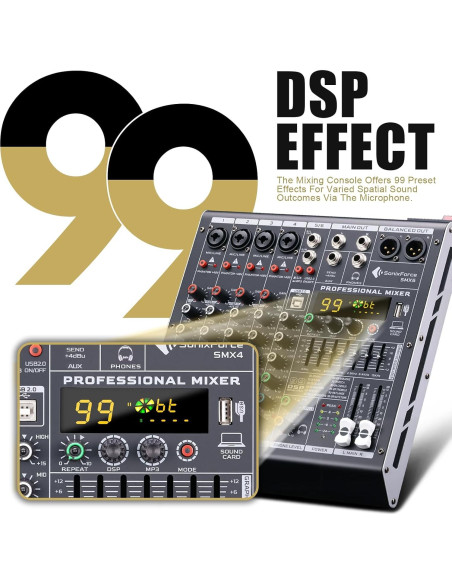 Consola de Mezcla de Audio 6 Canales SMX6 con USB y 48V