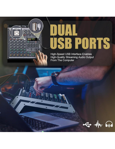 Consola de Mezcla de Audio 6 Canales SMX6 con USB y 48V