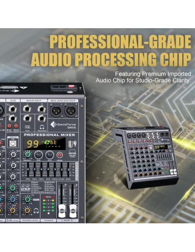 Consola de Mezcla de Audio 6 Canales SMX6 con USB y 48V