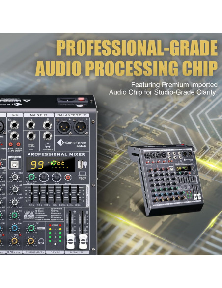 Consola de Mezcla de Audio 6 Canales SMX6 con USB y 48V