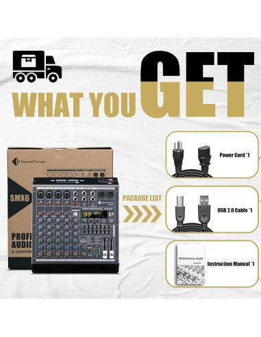 Consola de Mezcla de Audio 6 Canales SMX6 con USB y 48V