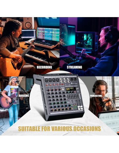 Consola de Mezcla de Audio 6 Canales SMX6 con USB y 48V