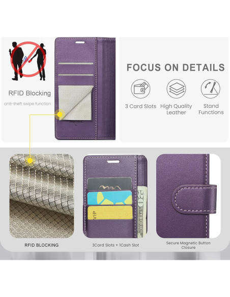 Funda de Cartera FLIPALM para iPhone 16 Pro Max - Púrpura