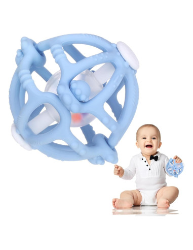 Juguete de Sonajero y Mordedor para Bebés Azul - Silicona Segura