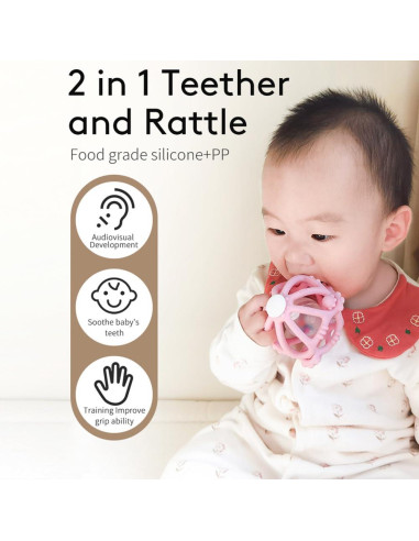 Juguete de Sonajero y Mordedor para Bebés Azul - Silicona Segura