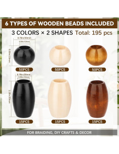 Perlas de Madera WOWOSS 195 PCS 20mm Redondas y Barril 2