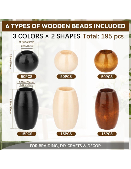 Perlas de Madera WOWOSS 195 PCS 20mm Redondas y Barril