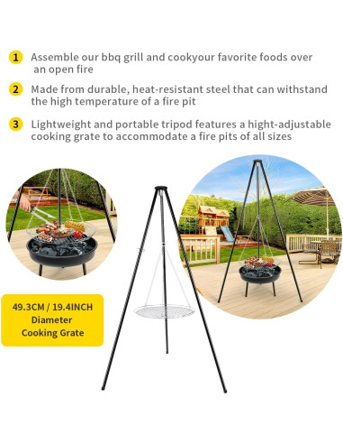 Parrilla de trípode ajustable gzcmxh para acampar - 2.99 kg