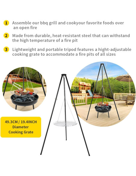 Parrilla de trípode ajustable gzcmxh para acampar - 2.99 kg