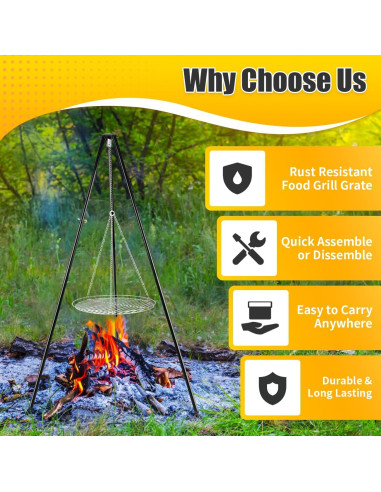 Parrilla de trípode ajustable gzcmxh para acampar - 2.99 kg