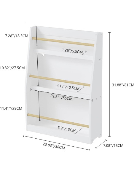 Estantería de Libros para Niños Genérico 3 Niveles Blanca